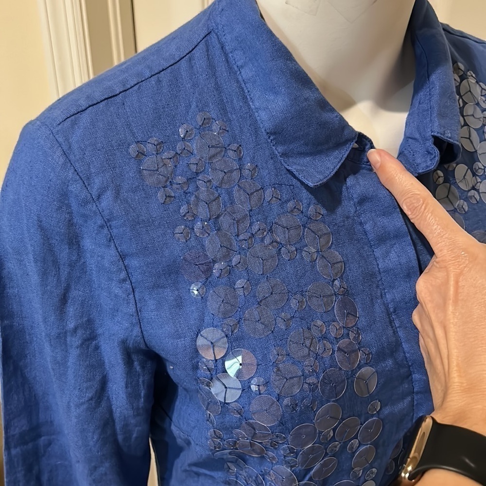 120% Lino linen embellished front Button Down. Size IT 44. - Picture 4 of 12